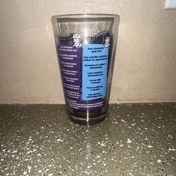 Rare 2013 ARCHER Animated FX TV Show Drinking Game Pint Glass w/Rules - Picture 4 of 5